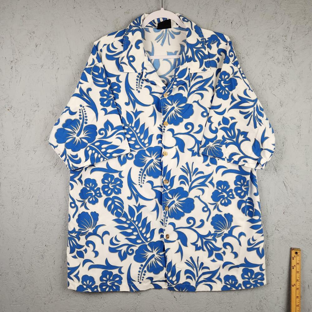 Vintage Street Culture Hawaiian Shirt Mens 2XL Blue White Streetwear Floral AOP